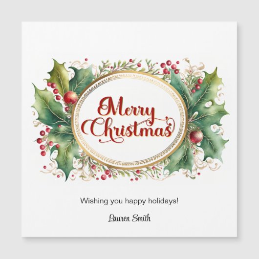 Carte Magnétique Joyeux script de Noël personnalisé dans cadre Flor (Devant)