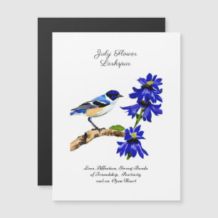Carte Magnétique Juillet Mois de naissance Fleur Bluebird et Larksp