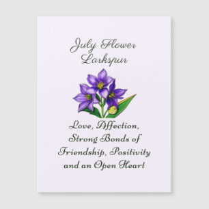 Carte Magnétique Juillet Mois de naissance Fleur Larkspur Floral Ar