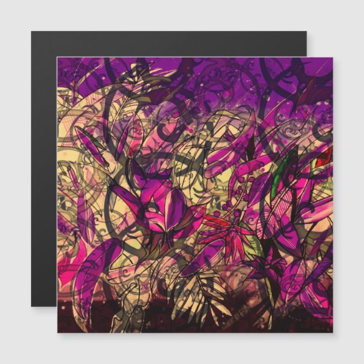 Carte Magnétique Jungle Feuille Art tourbillon noir violet (Devant / Derrière)