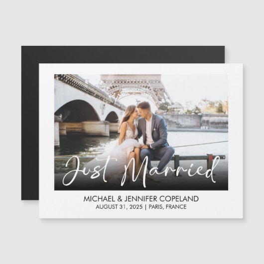 Carte Magnétique Juste marié | Photographie de mariage élégante (Devant / Derrière)