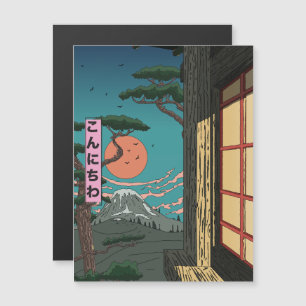 Carte Magnétique Konnichiwa Soleil Couchant Japonais
