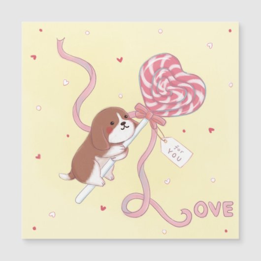Carte Magnétique La Saint-Valentin : Beagle et sucette (Devant)