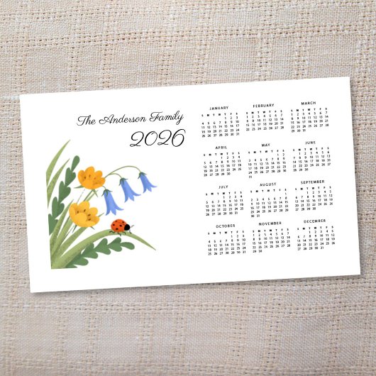 Carte Magnétique Ladybug Floral Botanical Bluebells Calendrier 2026