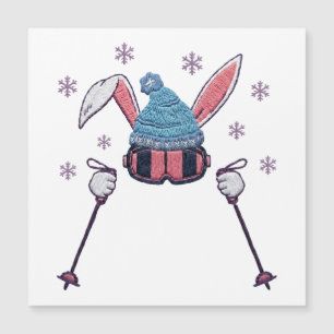 Carte Magnétique Lapin de ski en fausse laine humour d'hiver