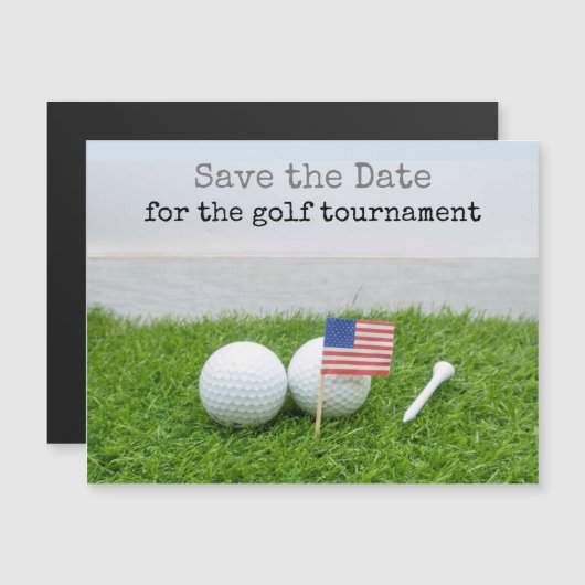 Carte Magnétique Le golf sauve la date avec les États-Unis. ballons (Devant / Derrière)