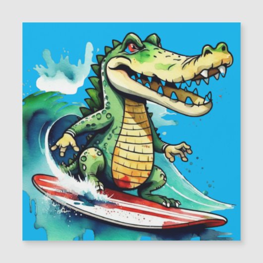 Carte Magnétique Le surf de crocodile drôle (Devant)