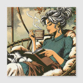Carte Magnétique Lecture douce Lady avec café et chat (Devant)
