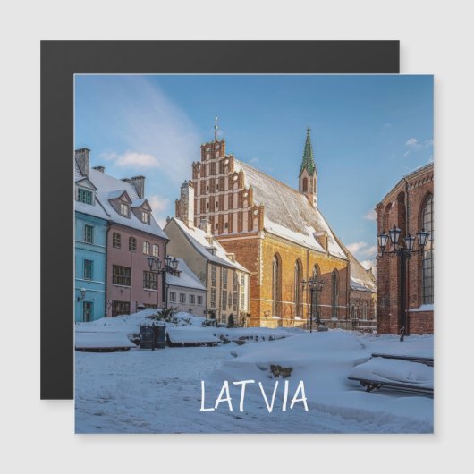 Carte Magnétique L'église Saint-Pierre en hiver à Riga, Lettonie Ma (Devant / Derrière)