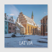 Carte Magnétique L'église Saint-Pierre en hiver à Riga, Lettonie Ma (Devant)