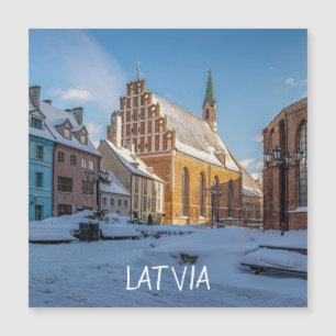 Carte Magnétique L'église Saint-Pierre en hiver à Riga, Lettonie Ma