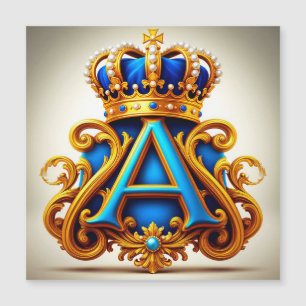 Carte Magnétique Lettre A dorée ornée avec cadre et couronne