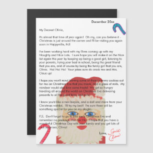 Carte Magnétique Lettre de Père Noël Canne à sucre au caramel Nom d
