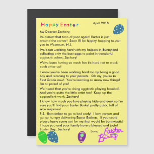 Carte Magnétique Lettre du lapin de Pâques Oeufs bleus verts pourpr