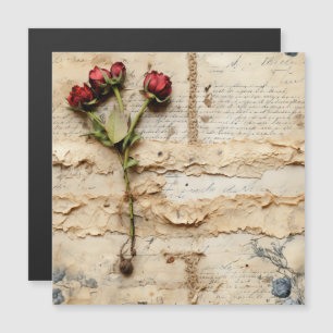 Carte Magnétique Lettre vintage d'amour parchemin avec fleurs (2)