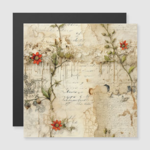Carte Magnétique Lettre vintage d'amour parchemin avec fleurs (6)