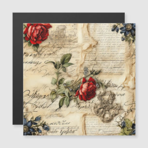 Carte Magnétique Lettre vintage d'amour parchemin avec fleurs (9)