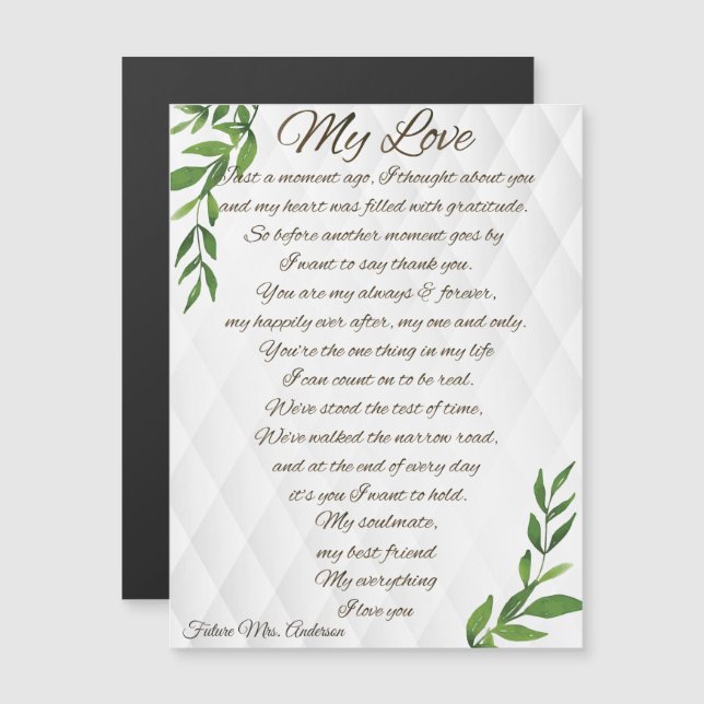 Carte Magnétique Lettres à mon futur mari (Devant / Derrière)