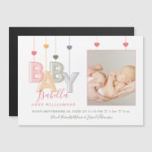 Carte Magnétique Lettres bébé moderne Nouveau-né bébé fille naissan (Devant / Derrière)