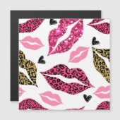Carte Magnétique Lèvres scintillantes : Motif de mode Leopard (Devant / Derrière)