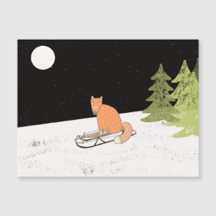 Carte Magnétique L'hiver - Renard couché - Illustration