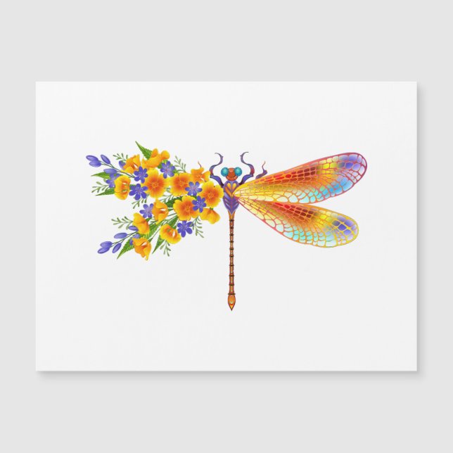 Carte Magnétique libellule de fleurs jaunes (Devant)