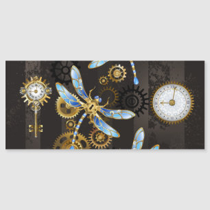 Carte Magnétique Libellules Steampunk sur fond brun rayé