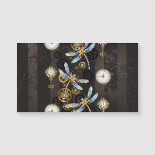 Carte Magnétique Libellules Steampunk sur fond rayé marron