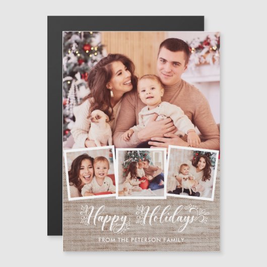 Carte Magnétique Lin rustique et Joyeux Jours de vacances Script 4- (Devant / Derrière)