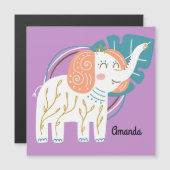 Carte Magnétique Little Elephant Boho Nom personnalisé (Devant / Derrière)