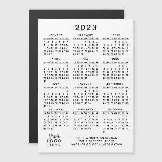 Carte Magnétique Logo Calendrier magnétique 2023 Blanc Noir Simple (Devant / Derrière)