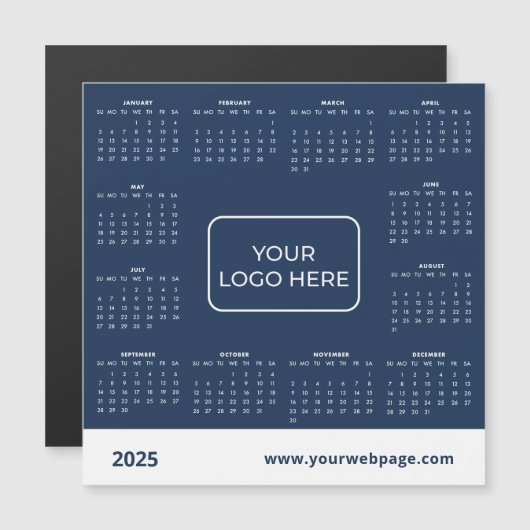 Carte Magnétique Logo d'entreprise 2025 Calendrier magnétique bleu (Devant / Derrière)