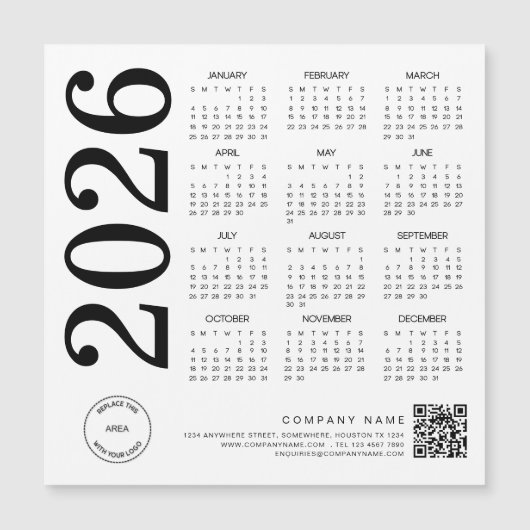 Carte Magnétique Logo du calendrier 2026 QR Code noir et blanc Entr (Devant)