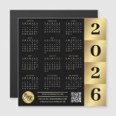 Carte Magnétique Logo professionnel 2026 Calendrier Code QR Noir & (Devant / Derrière)