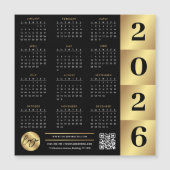 Carte Magnétique Logo professionnel 2026 Calendrier Code QR Noir & (Devant)