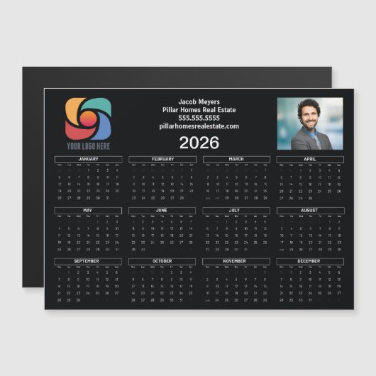 Carte Magnétique Logo professionnel personnalisé 2026 Calendrier Ma (Devant / Derrière)
