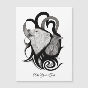 Carte Magnétique Loup blanc avec art tribal coréen