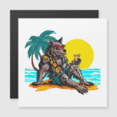 Carte Magnétique loup-garou en vacances (Devant / Derrière)