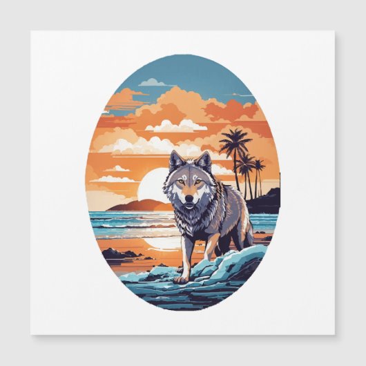 Carte Magnétique Loup sur la plage (Devant)