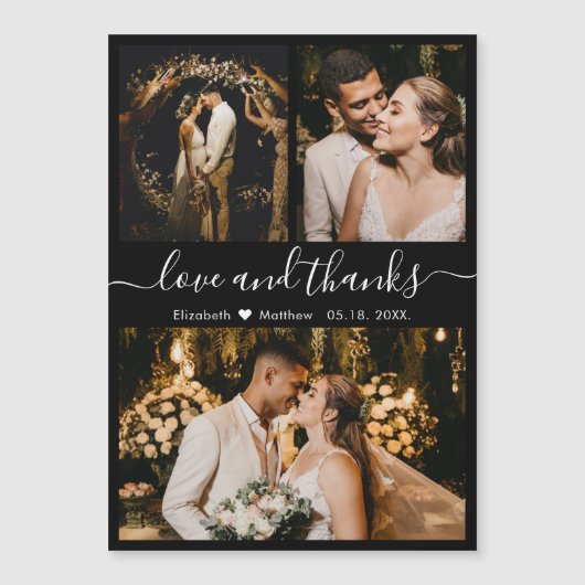 Carte Magnétique Love and Thanks Script 3 Mariage photo Merci (Devant)