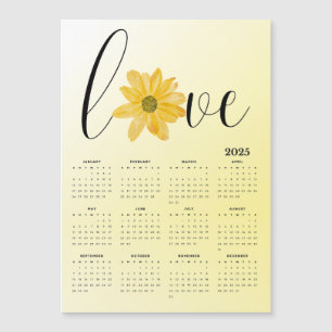 Carte Magnétique Love and Yellow Flowers 2025 Calendrier magnétique