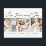 Carte Magnétique Love Peace & Joy Modern Chic Photo Holiday<br><div class="desc">Design at the front consist of playful cursive typographiy of " Love,  Peace & Joy". Add a custom photo of your family and add family name. This design est moderne,  chic,  playful and fun.</div>
