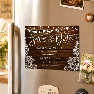 Carte Magnétique Lumières de Chaîne en Bois Rustique Mariage Enregi