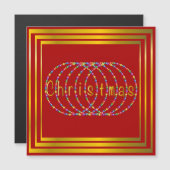 Carte Magnétique Lumières de Noël Design en rouge avec or (Devant / Derrière)