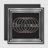 Carte Magnétique Lumières de Noël Design sur noir avec argent (Devant / Derrière)