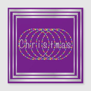 Carte Magnétique Lumières de Noël Design sur violet avec argent