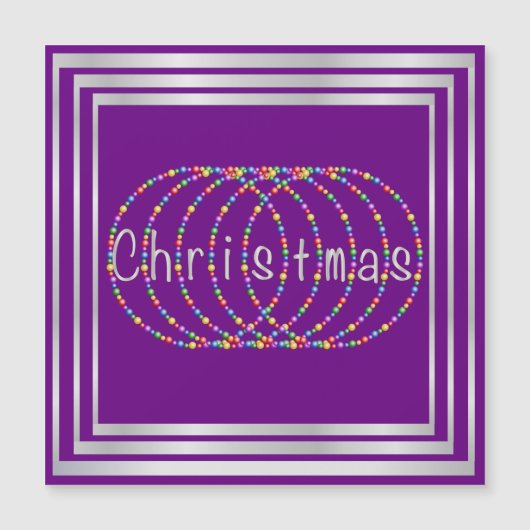 Carte Magnétique Lumières de Noël Design sur violet avec argent (Devant)