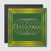 Carte Magnétique Lumières de Noël Design vert avec or (Devant / Derrière)