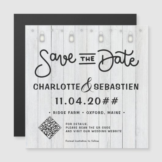 Carte Magnétique Lumières Rustiques Script QR Code Enregistrer l'ai (Devant / Derrière)