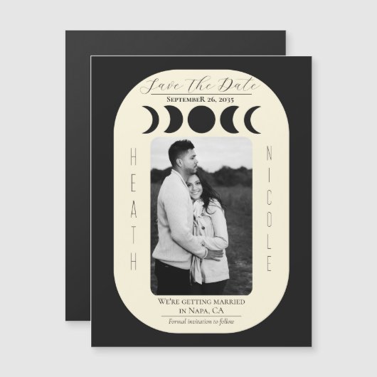 Carte Magnétique Lunar Luxe Black & Cream Moon Phase Enregistrer La (Devant / Derrière)